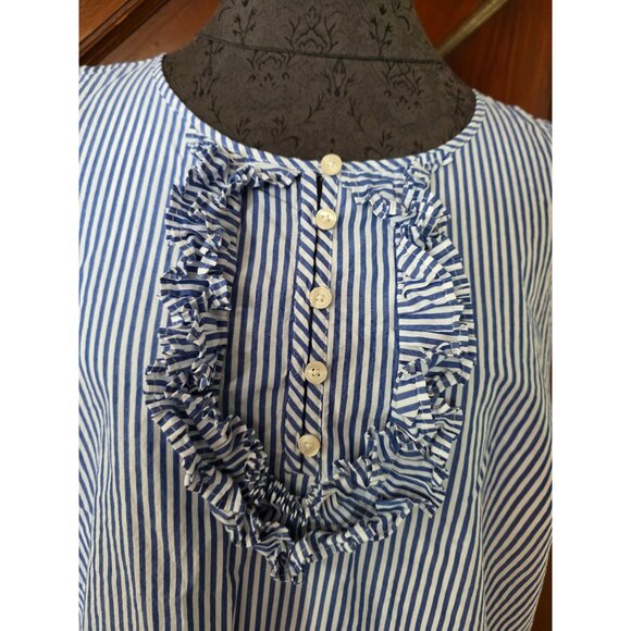 Talbots Blue & White Striped Sleeveless Ruffle Top Large - Picture 2 of 8
